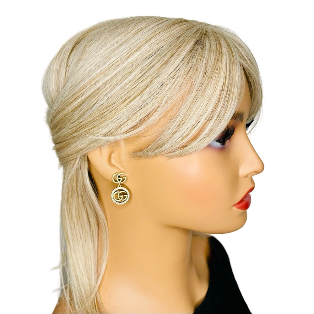 Chic Iconic Drop Earrings 18K Gold Plated Sterling Silver 925 w/ Crystal Accent